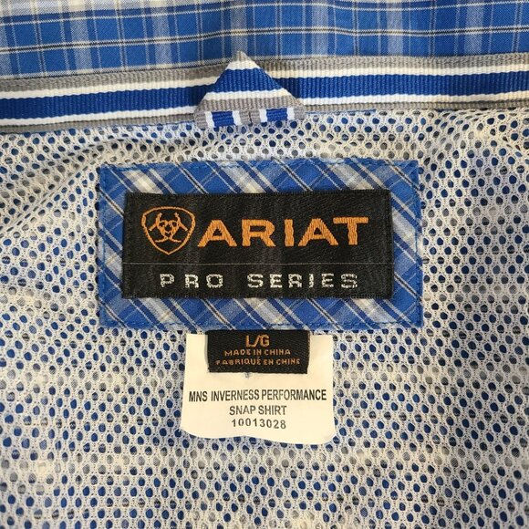 Ariat Pro Series Iverness Performance Snap Shirt Blue PIaid Western L Long Sleev - Picture 3 of 7